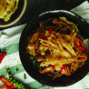 Spicy Drunken Noodles with Crispy Enoki Mushroom