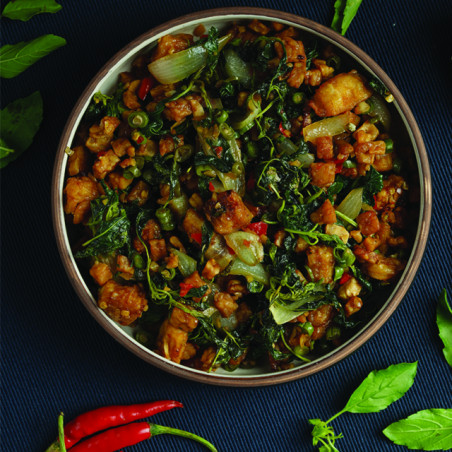 Stir Fried Thai Basil With Tempeh and Bean Curd Sheet